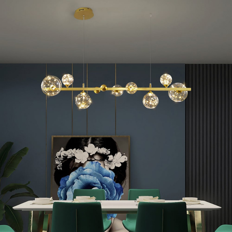 HMR - Miglobe Modern Gold Kitchen Island Light LED Glass Globe 8-Light for Dining Doom