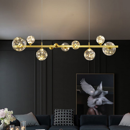 HMR - Miglobe Modern Gold Kitchen Island Light LED Glass Globe 8-Light for Dining Doom