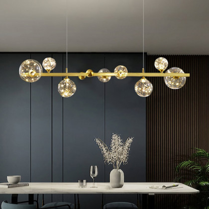 HMR - Miglobe Modern Gold Kitchen Island Light LED Glass Globe 8-Light for Dining Doom