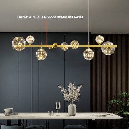 HMR - Miglobe Modern Gold Kitchen Island Light LED Glass Globe 8-Light for Dining Doom