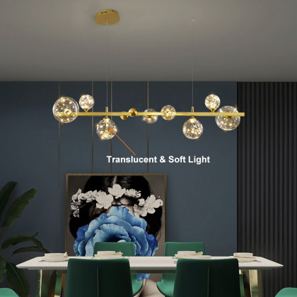 HMR - Miglobe Modern Gold Kitchen Island Light LED Glass Globe 8-Light for Dining Doom
