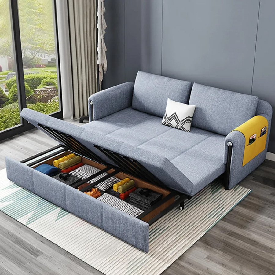 HMR - 77" Queen 2-Seater Linen Sleeper Sofa with Trundle