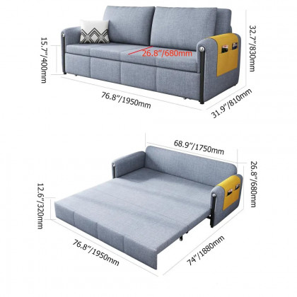 HMR - 77" Queen 2-Seater Linen Sleeper Sofa with Trundle
