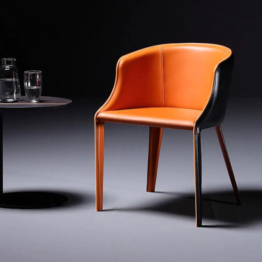 HMR - Modern Dining Chairs with Saddle Leather Upholstery Orange