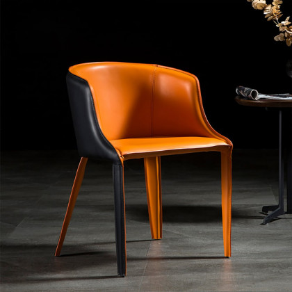 HMR - Modern Dining Chairs with Saddle Leather Upholstery Orange