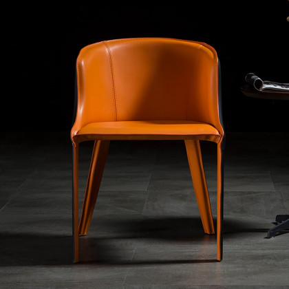 HMR - Modern Dining Chairs with Saddle Leather Upholstery Orange