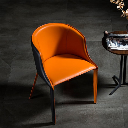 HMR - Modern Dining Chairs with Saddle Leather Upholstery Orange