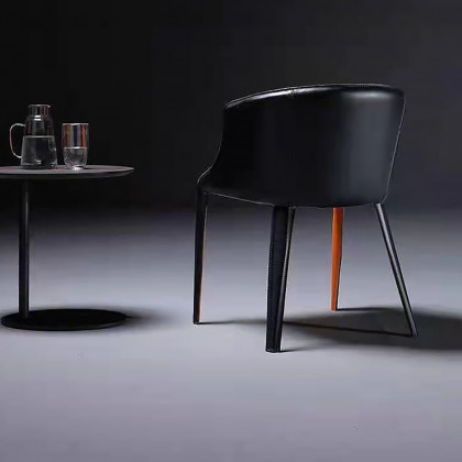 HMR - Modern Dining Chairs with Saddle Leather Upholstery Orange