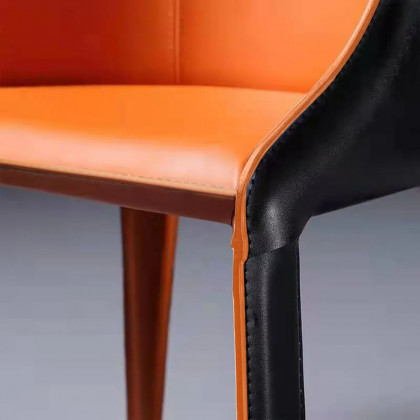 HMR - Modern Dining Chairs with Saddle Leather Upholstery Orange