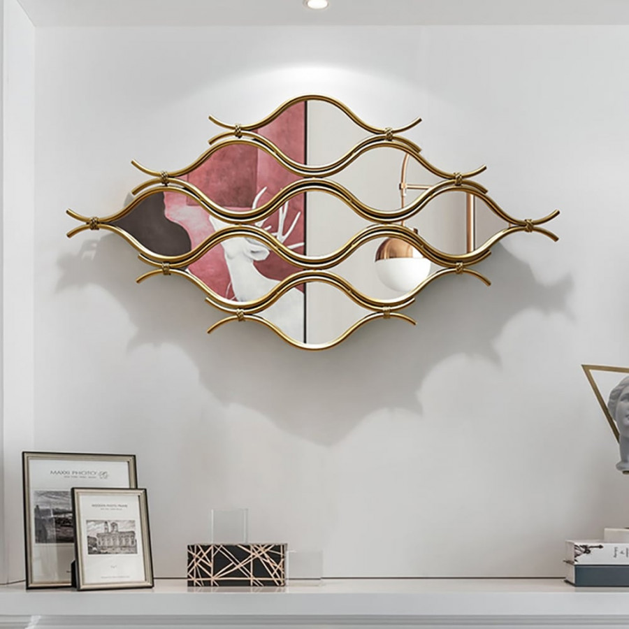 HMR - 39.4" Glam Irregular Geometric Gold Metal Abstract Wall Mirror for Entryway