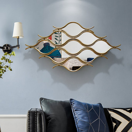 HMR - 39.4" Glam Irregular Geometric Gold Metal Abstract Wall Mirror for Entryway