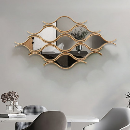 HMR - 39.4" Glam Irregular Geometric Gold Metal Abstract Wall Mirror for Entryway