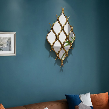 HMR - 39.4" Glam Irregular Geometric Gold Metal Abstract Wall Mirror for Entryway
