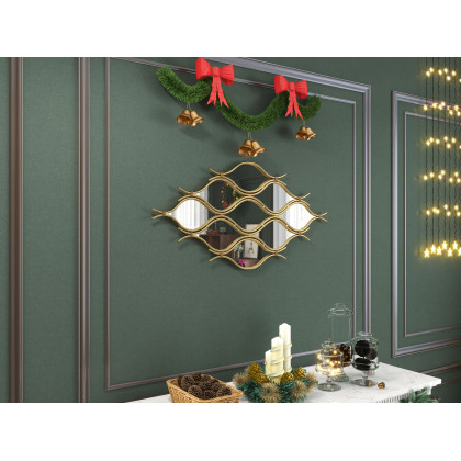 HMR - 39.4" Glam Irregular Geometric Gold Metal Abstract Wall Mirror for Entryway