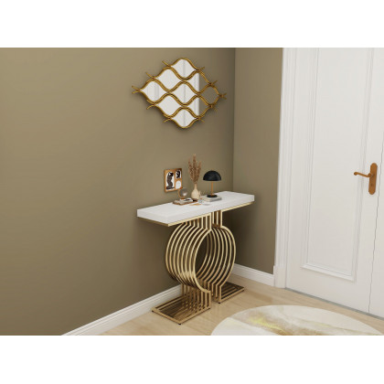 HMR - 39.4" Glam Irregular Geometric Gold Metal Abstract Wall Mirror for Entryway