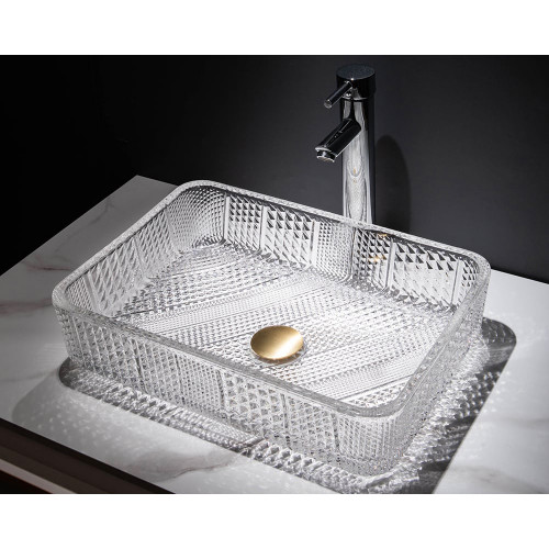 HMR Modern Glass Rectangle Transparent Bathroom Vessel Sink Wash Sink with Drain - Clear