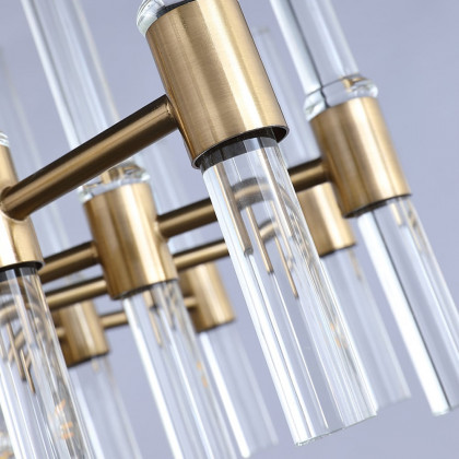 HMR - Crylick Contemporary 14-Light Glass Living Room Chandelier in Brass