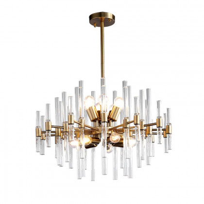 HMR - Crylick Contemporary 14-Light Glass Living Room Chandelier in Brass