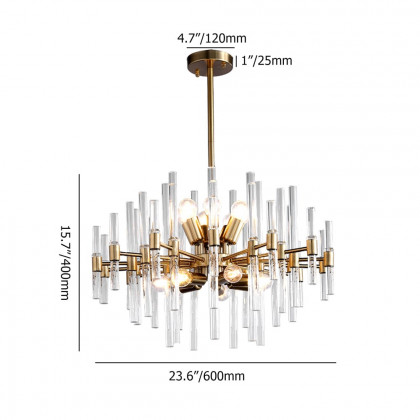 HMR - Crylick Contemporary 14-Light Glass Living Room Chandelier in Brass