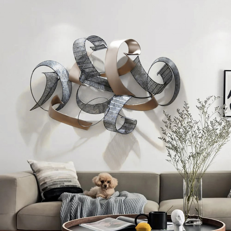HMR - 47.2" Large Modern 3D Metal Wall Decor Abstract Geometric Overlapping Art Living Room