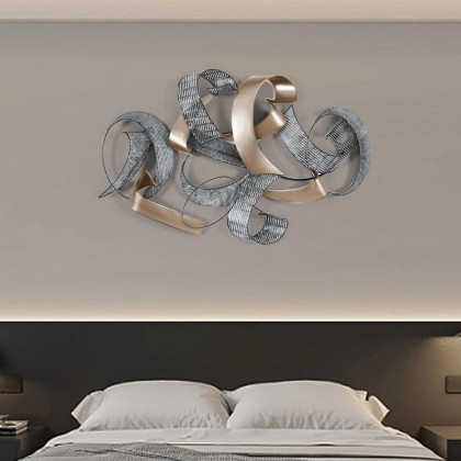 HMR - 47.2" Large Modern 3D Metal Wall Decor Abstract Geometric Overlapping Art Living Room