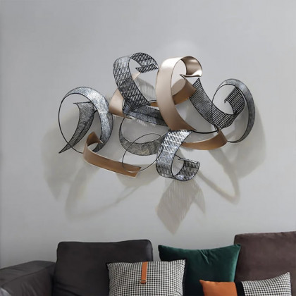 HMR - 47.2" Large Modern 3D Metal Wall Decor Abstract Geometric Overlapping Art Living Room