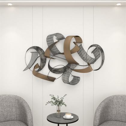HMR - 47.2" Large Modern 3D Metal Wall Decor Abstract Geometric Overlapping Art Living Room