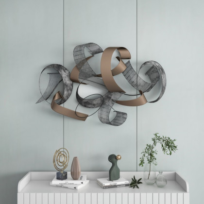 HMR - 47.2" Large Modern 3D Metal Wall Decor Abstract Geometric Overlapping Art Living Room