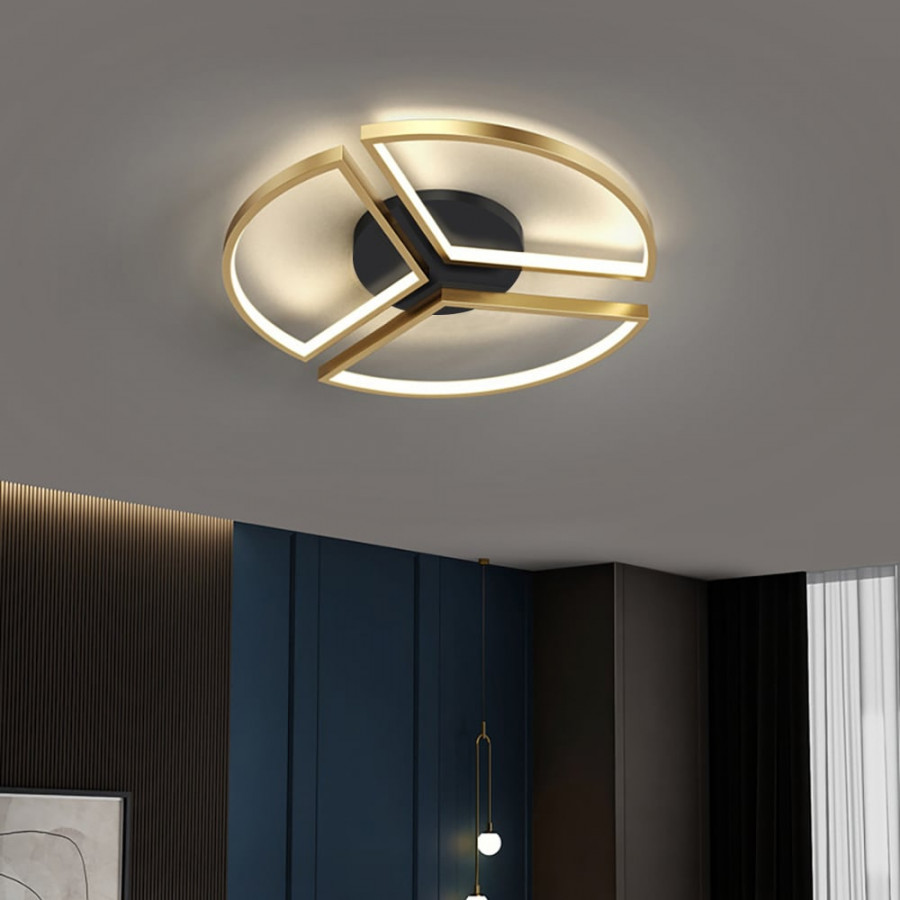HMR - Geometric Semi Flush Mount LED Ceiling Light with Golden Frame