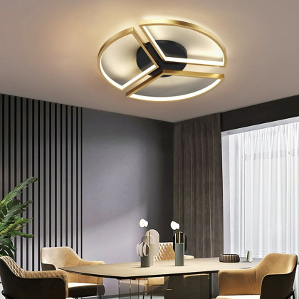 HMR - Geometric Semi Flush Mount LED Ceiling Light with Golden Frame