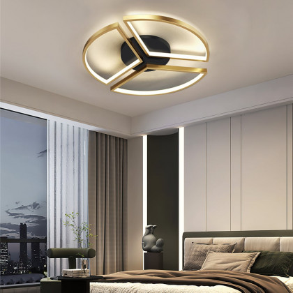 HMR - Geometric Semi Flush Mount LED Ceiling Light with Golden Frame