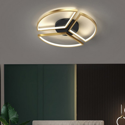 HMR - Geometric Semi Flush Mount LED Ceiling Light with Golden Frame