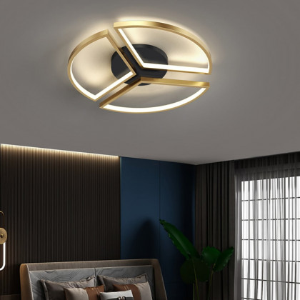 HMR - Geometric Semi Flush Mount LED Ceiling Light with Golden Frame