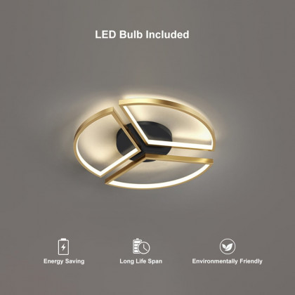 HMR - Geometric Semi Flush Mount LED Ceiling Light with Golden Frame