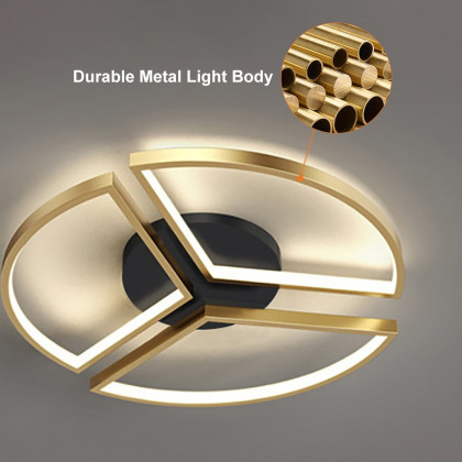 HMR - Geometric Semi Flush Mount LED Ceiling Light with Golden Frame