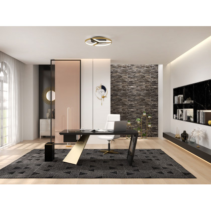 HMR - Geometric Semi Flush Mount LED Ceiling Light with Golden Frame