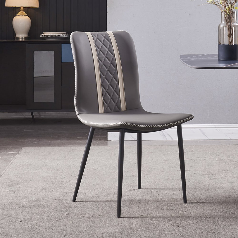 HMR - Set of 2 Modern Dining Chairs with PU Leather Upholstery Gray