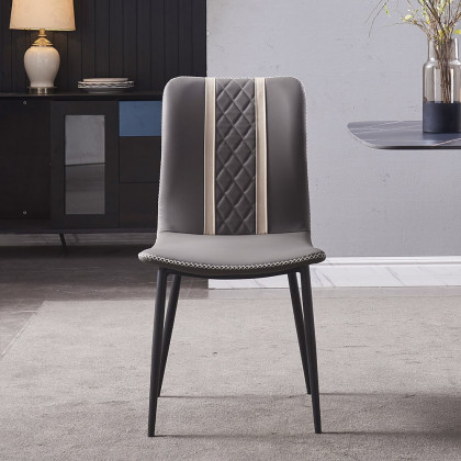 HMR - Set of 2 Modern Dining Chairs with PU Leather Upholstery Gray