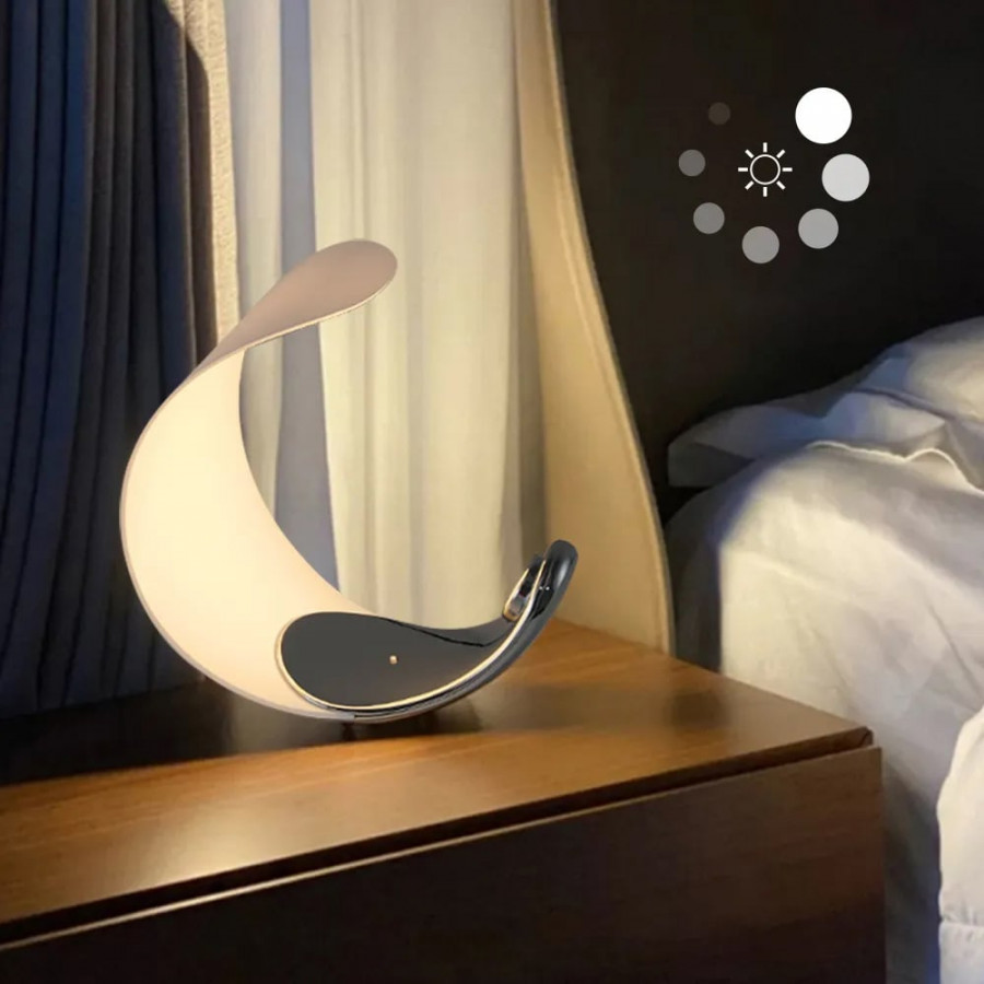 HMR - White Half-Moon Warm Light Table Lamp with Adjustable Brightness Metal Desk Lamp