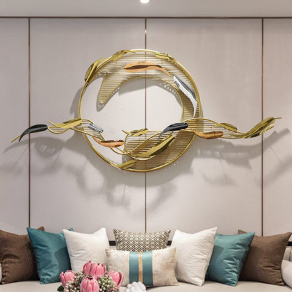 HMR - 58.3"W Modern Surge Fishes Metal Wall Decor with Unique Shape in Gold for Living Room