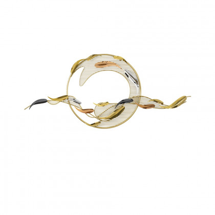 HMR - 58.3"W Modern Surge Fishes Metal Wall Decor with Unique Shape in Gold for Living Room