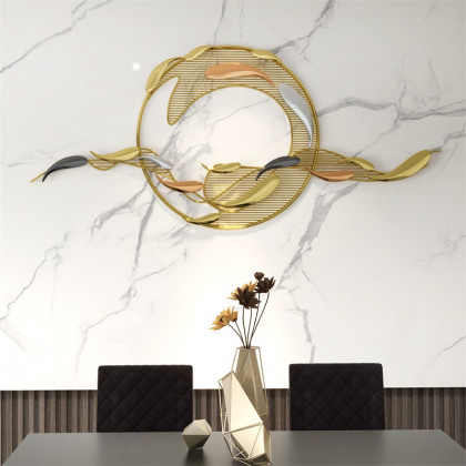 HMR - 58.3"W Modern Surge Fishes Metal Wall Decor with Unique Shape in Gold for Living Room