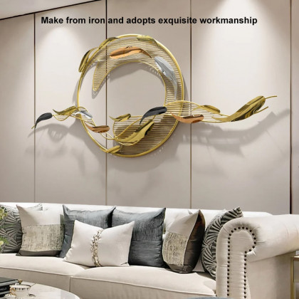HMR - 58.3"W Modern Surge Fishes Metal Wall Decor with Unique Shape in Gold for Living Room