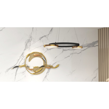 HMR - 58.3"W Modern Surge Fishes Metal Wall Decor with Unique Shape in Gold for Living Room
