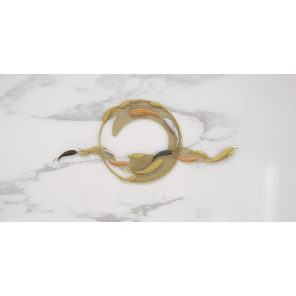 HMR - 58.3"W Modern Surge Fishes Metal Wall Decor with Unique Shape in Gold for Living Room