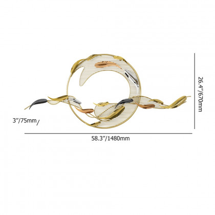 HMR - 58.3"W Modern Surge Fishes Metal Wall Decor with Unique Shape in Gold for Living Room
