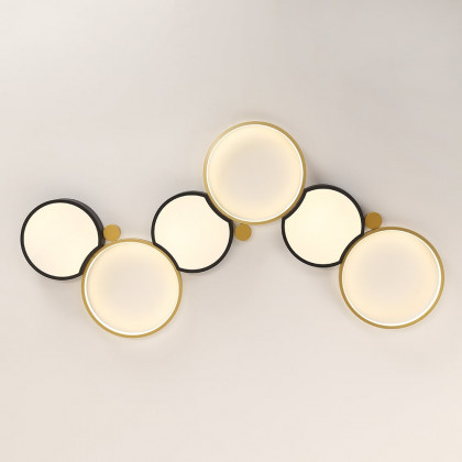 HMR - Multi-Circles 6-Light LED Flush Mount Ceiling Light in Black & Gold