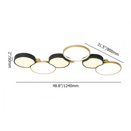 HMR - Multi-Circles 6-Light LED Flush Mount Ceiling Light in Black & Gold