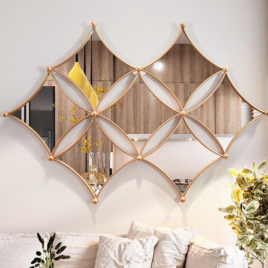 HMR - Luxury Gold Metal Wall Mirror Geometric Rhombus Home Decor