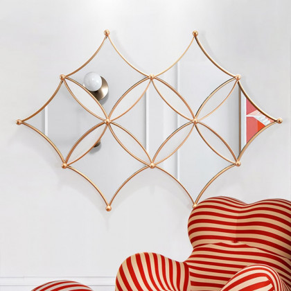 HMR - Luxury Gold Metal Wall Mirror Geometric Rhombus Home Decor